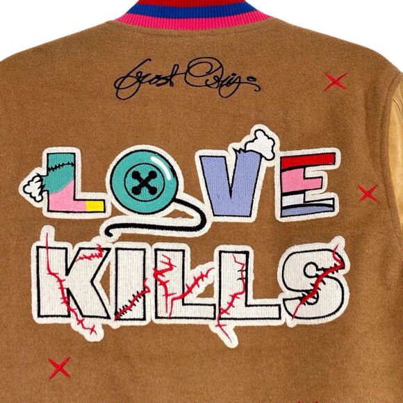 Frost Originals Love Kills Varsity Jacket Wool Blend Faux Leather Mens Small - Picture 3 of 9
